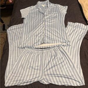 Laura Ashley Light Blue and White Striped Pajama Set